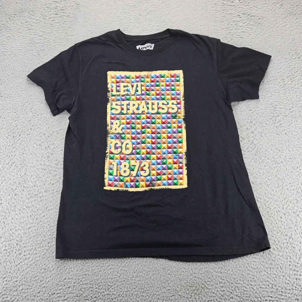 Levis Shirt Mens Large‎ Black Graphic Print Short Sleeve Colorful Retro